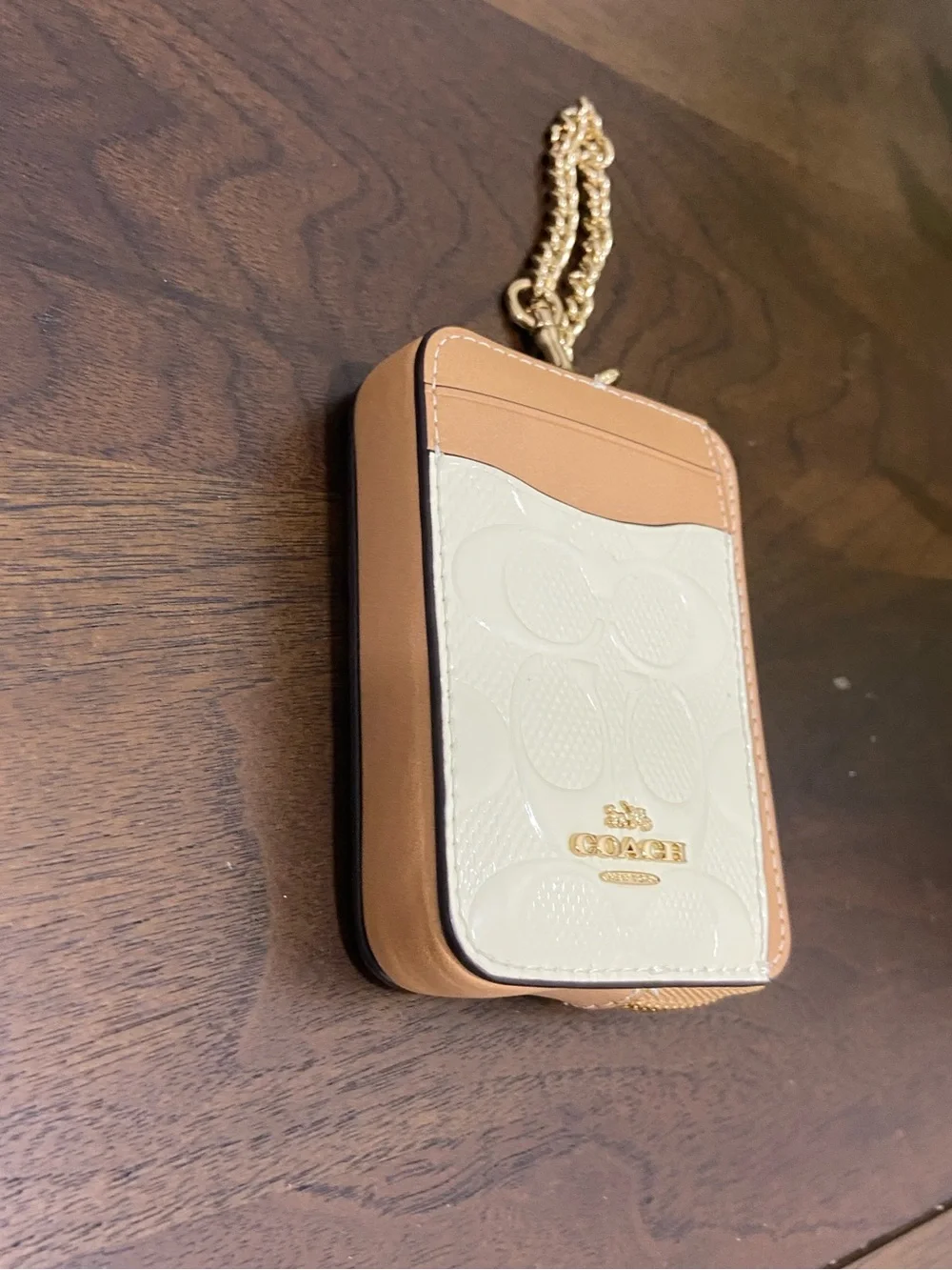 Coach Zip Card Case In Signature Leather With Charm -Light Lemon/Tan